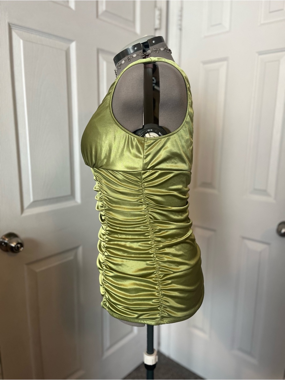 Studio Y Y2K Ruched Satin Tank Top, Green, Size XL - Picture 2 of 6
